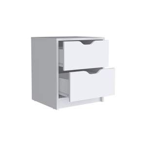 Mesita de noche de madera maciza DB Gandu con dos cajones, blanco, antiguo, francés y moderno, función de espejo para dormitorio y apartamento - Product Image 6