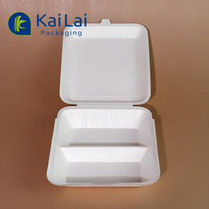 Boîte à lunch en papier kraft à <span class=keywords><strong>2</strong></span> compartiments personnalisée, vente en gros, biodégradable, blanche/à usage pour les nouilles, contenants à emporter en papier à clapet - Product Image 4