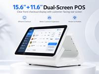 Systèmes de point de vente à écran tactile capacitif double 15,6''+11,6'' très demandés, systèmes POS Windows, caisse enregistreuse POS pour les entreprises de vente au détail
