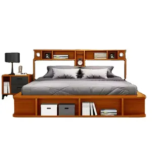 Guangdong wholesale modern 2.0 meter large king size bedroom furniture bed Couples double beech bedroom bed