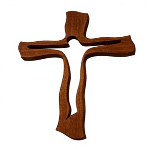 Escultura de Cruz de Madera para Pared con Recorte de Corazón, Diseño Religioso Art Deco, Decoración Rústica para el Hogar, para Sala de Estar - Product Image 2