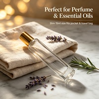 Botol Roller Kaca Transparan Panjang & Ramping 15ml, Bentuk Silinder & Persegi, Wadah Roll-on Isi Ulang untuk Minyak Atsiri & Parfum