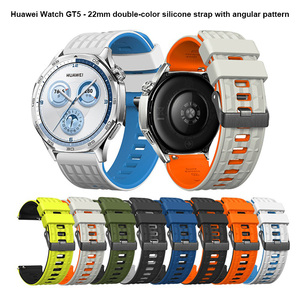 BEEFLYPOWER Nouveau <span class=keywords><strong>bracelet</strong></span> en silicone bicolore à motif angulaire de 22 mm pour <span class=keywords><strong>Huawei</strong></span> GT 5/4/3/2 <span class=keywords><strong>Pro</strong></span> 46 mm, <span class=keywords><strong>bracelet</strong></span> de remplacement - Product Image 3