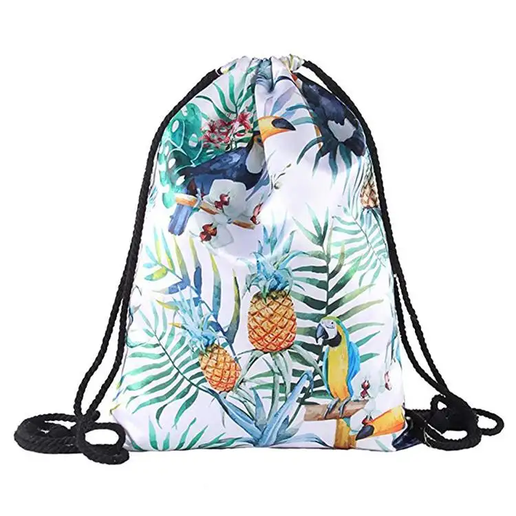 Manufacturer custom printed small waterproof sport storage gym traveling backpack folded nylon polyester drawstring bag