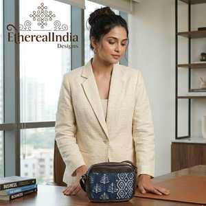 Ikat Indigo Sling <b>Bag</b> Block Print Crossbody Handmade Cotton Small <b>Boho</b> Ethnic <b>Bag</b> - Product Image 1
