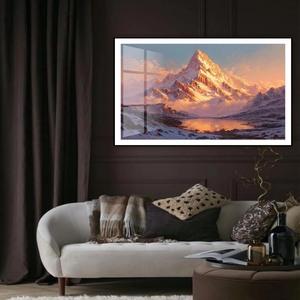 Póster en lienzo con impresión de acuarela de paisaje de lago y montaña al <span class=keywords><strong>atardecer</strong></span> dorado, decoración para el hogar - Product Image 3