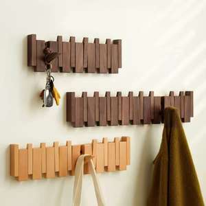 ชั้นวางเปียโนไม้ทึบที่แขวนหมวกเสื้อโค้ทแบบทำมือติดผนังที่แขวนกระเป๋าเป้สะพายหลังที่วางแบบพับลงที่แขวนรูปกุญแจเปียโน - Product Image 3