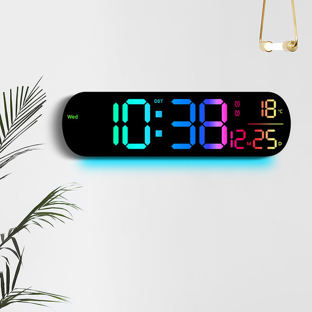 Creative RGB Color-Changing Multi-Function LED Large Screen Digital Electronic Wall Clock Modern Design Durable Construction for
