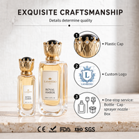 Flacon de parfum vide de luxe rectangulaire en verre personnalisé de 40 ml et 100 ml avec bouchon couronne en filigrane royal