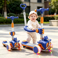 Trottinette pour enfants 3 en 1, 1 à 6 ans, avec barre de poussée, draisienne, pliable, réglable, 3 roues lumineuses, direction intégrée