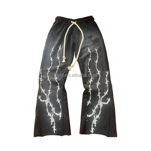 Pantalones <span class=keywords><strong>de</strong></span> chándal acampanados <span class=keywords><strong>de</strong></span> algodón 100% con <span class=keywords><strong>dobladillo</strong></span> sin rematar, lavado ácido y estampado personalizado, <span class=keywords><strong>de</strong></span> pierna ancha, para <span class=keywords><strong>hombre</strong></span>. - Product Image 6