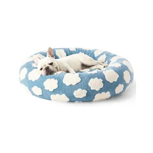 Custom Circle Fluffy Wholesale Warm Dot Pattern Luxury Pet Dog Beds