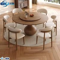 Mesa de Comedor Redonda Moderna de Madera Maciza Ecológica con Base Giratoria Integrada en Forma de Gota de Agua para 4-6 Personas, Ideal para Apartamentos y Hoteles