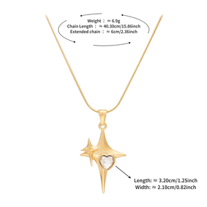 Collar con Colgante de Cristal de Alta Calidad con Corte Corazón Brillante y Doble Estrella, Chapado en Oro de 18K, Cadena de Serpiente de Acero Inoxidable 316L, Moderno - Product Image 6