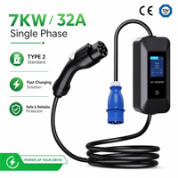 7kW Typ2 Tragbares EV-Ladegerät 32A IEC 621962 UK-Stecker IC-CPD LCD Schnelle Reiseladestation für Tesla BMW Mercedes Audi Porsche