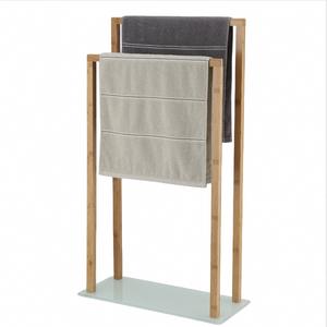 Toallero de cristal de bambú plegable portátil, 2 barras de Color de <span class=keywords><strong>madera</strong></span> ajustables duraderas para dormitorio, baño, Hotel, gimnasio, uso al aire libre - Product Image 3