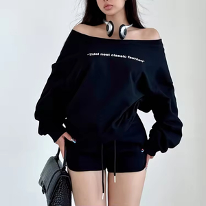 European American Women's One-Shoulder <b>Hoodie</b> Vintage Loose Lazy Blouse Streetwear <b>Leopard</b> <b>Print</b> Velour Beaded Breathable - Product Image 1