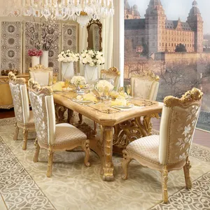 豪华金木家具餐具大理石顶实木桌椅法式餐桌
