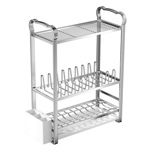 Égouttoir de cuisine multi-niveaux en acier inoxydable avec plateau, égouttoir de comptoir robuste pour le rangement des bols, assiettes et baguettes - Product Image 1