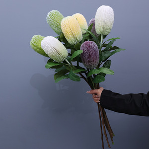 Fleurs artificielles en gros, Banksia à tige longue, fleurs artificielles à grande ouverture, texture naturelle, décoration d'intérieur, arrangement pour <span class=keywords><strong>vase</strong></span> - Product Image 1