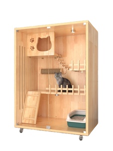 宠物工厂定制设计多层豪华实木宠物屋猫别墅屋 - Product Image 3