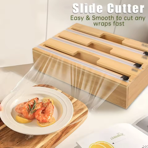 Hộp đựng dao cắt màng bọc thực phẩm tre, dao cắt giấy gói, hộp đựng giấy bạc và giấy gói, dụng cụ sắp xếp và bảo quản giấy gói - Product Image 3