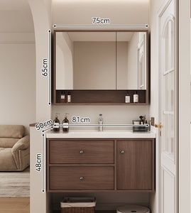 Luxury <b>walnut</b> Wall-Mounted Modern Hotel-Style Eco-Friendly Bathroom Vanity Smart <b>Mirror</b> Lacquer Finish MDF Melamine Board - Product Image 5
