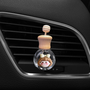 Mini Fancy Cartoon Round Shape Cute Aromatherapy Wooden Lid Glass 8ml Fragrance <strong>Car</strong> Reed <strong>Diffuser</strong> Bottle with Metal Vent <strong>Clip</strong> - Product Image 4