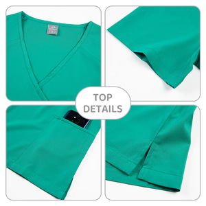 Women's Scrub Set Short Sleeve Knitted Split Uniform For Dental Hospital Beauty Salon Workwear With Label Size S XXL - Product Image 4