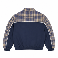 Veste coupe-vent unisexe à demi-zip avec empiècements contrastants à carreaux, style streetwear et sportswear, personnalisable OEM ODM, vente en gros