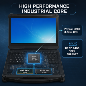 Heavy Duty 14 Inch Fully Rugged Laptop Phytium 8-Core 2.3GHz High Performance Industrial Notebook IP65 for Outdoor Field Work - Product Image 1