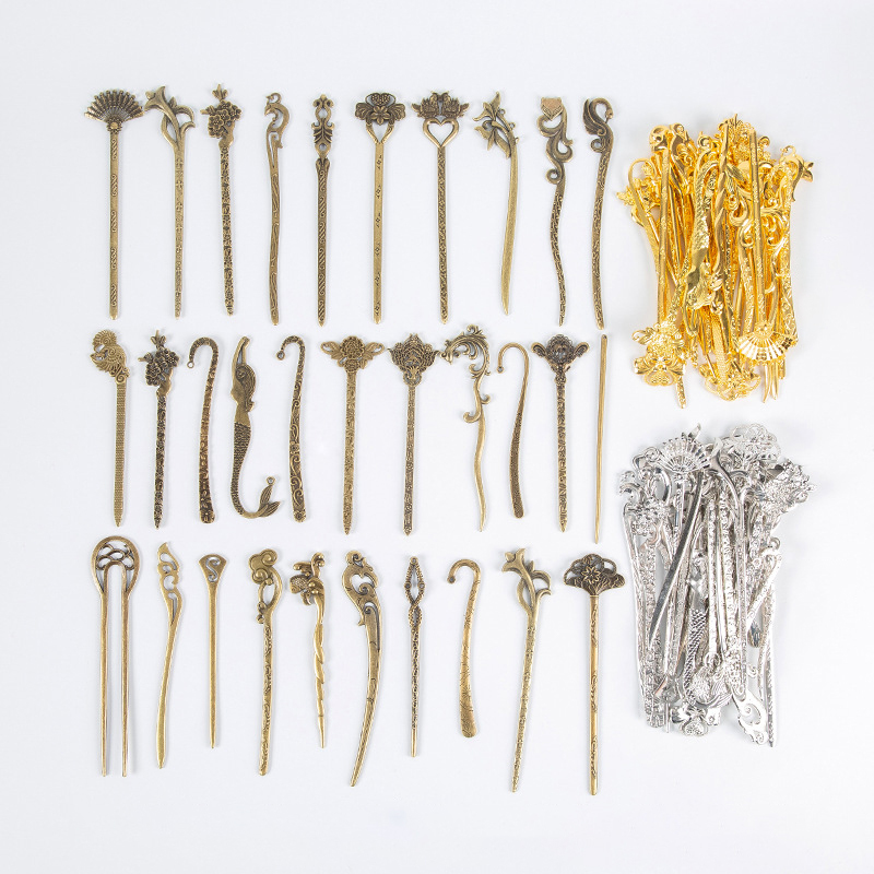 14 Stück Vintage Haarnadeln – Chinesische/Japanische Metall-Haarpicks In Silber