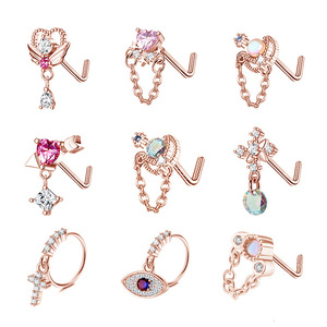 <span class=keywords><strong>Piercing</strong></span> de <span class=keywords><strong>nez</strong></span> en acier inoxydable 20G en forme de L avec pendentif cœur en zircon CZ pour femme - Product Image 3