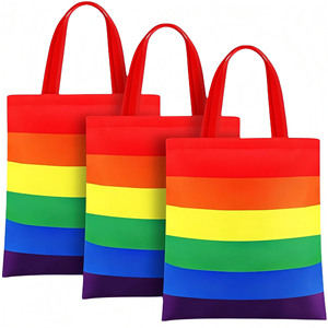 Sacs fourre-tout en toile de coton réutilisables, imprimés à l'écran avec logo personnalisé, drapeau arc-en-ciel de la fierté gay, taille personnalisée pour l'extérieur, vente en gros promotionnelle - Product Image 3
