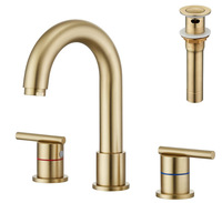 Robinet de lavabo à 2 poignées de 8 pouces en laiton brossé, avec cartouche céramique, installation 3 trous, finition dorée pour usage hôtelier