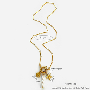 YF6398 สร้อยคอผู้หญิงแบบกันน้ำ ทำจากสแตนเลสสตีลฝรั่งเศส ชุบทอง 18k ประดับมุก รูปดาวทะเลและเปลือกหอย ป้องกันการแพ้ - Product Image 6