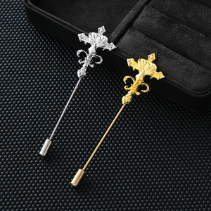 <span class=keywords><strong>Pin</strong></span> de Solapa Largo de Aleación con Flor-de-lis Vintage para Hombre, Broche Dorado/Plateado para Traje Formal, Accesorio de Joyería para Negocios, Bodas y Fiestas - Product Image 1