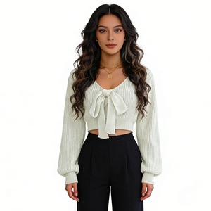 เสื้อสเวตเตอร์แฟชั่นคอวีแขนกระดิ่งสำหรับผู้หญิง - Product Image 3