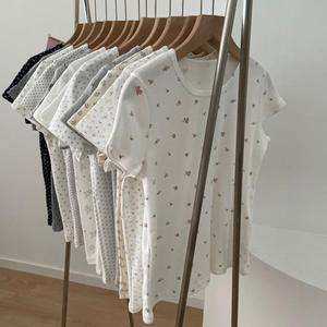 T-shirt d'été pour femme à manches courtes, imprimé, en pur coton, coupe ajustée, haut de pyjama tendance, vente chaude - Product Image 5