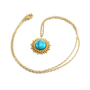 2022 New Turquoise Round Stainless Steel Pendant Women Simple Style <b>Titanium</b> Steel18K Necklace - Product Image 1