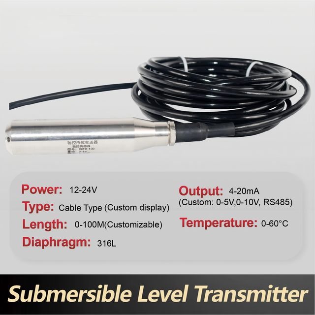 IP68 Cable Type Submersible Water Level Sensor 0-10m 4-20mA 0-5V 0-10V RS485 12-24VDC Industrial Liquid Level Transmitter