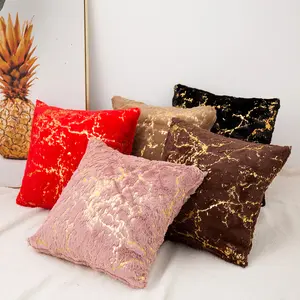 Fluffy Faux Fur Pillow Covers With Gold Marble Design Printed Throw Pillows Decorative Soft Sparkling Square Pillow Cases