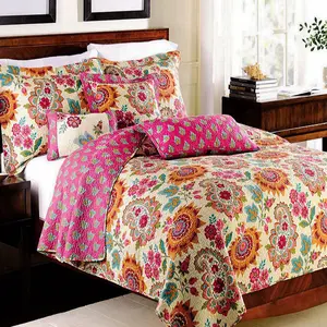 高品质波西米亚风格纯棉印花三件套床上用品套装超细纤维压花被子带枕套