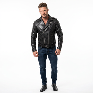 Veste en cuir pour homme, style motard, décontractée, streetwear, col rabattu, grande taille, pour le printemps et l'automne - Product Image 4