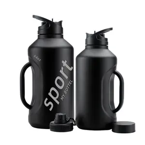 Double Wall 2l Water Bottle Wide Mouth Vacuum Insulated sport Flask stainless Steel water bottle with sleeve and Handle