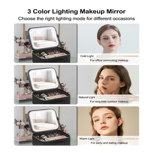 Trousse de maquillage avec miroir LED, trousse de maquillage de voyage pour femmes, <span class=keywords><strong>organiseur</strong></span> de cosmétiques, grandes trousses de maquillage avec séparateurs ajustables - Product Image 4