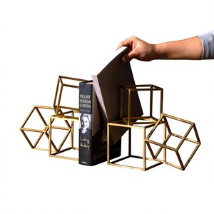 DAANI INTERNATIONAL New Gold Customized VERTICAL Cube Metal <b>Bookends</b> Modern Farmhouse Decorative Multi-piece Package Living Room - Product Image 1
