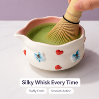 Ensemble de thé matcha 4 pièces, bol en céramique, fouet en bambou, cuillère en bambou, mousse moelleuse, fouet facile à utiliser, peint à la main, boîte cadeau, cuisine et maison