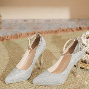 Scarpe da Donna con Tacco a Spillo e Punta Luccicante, Eleganti con Cinturino alla Caviglia, per Matrimoni, Banchetti e Uso Quotidiano - Product Image 2