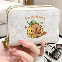 Dompet Wanita Kulit PU dengan Resleting, Kapasitas Besar, Tempat Kartu dan Koin dengan Resleting Ganda, Model Pendek